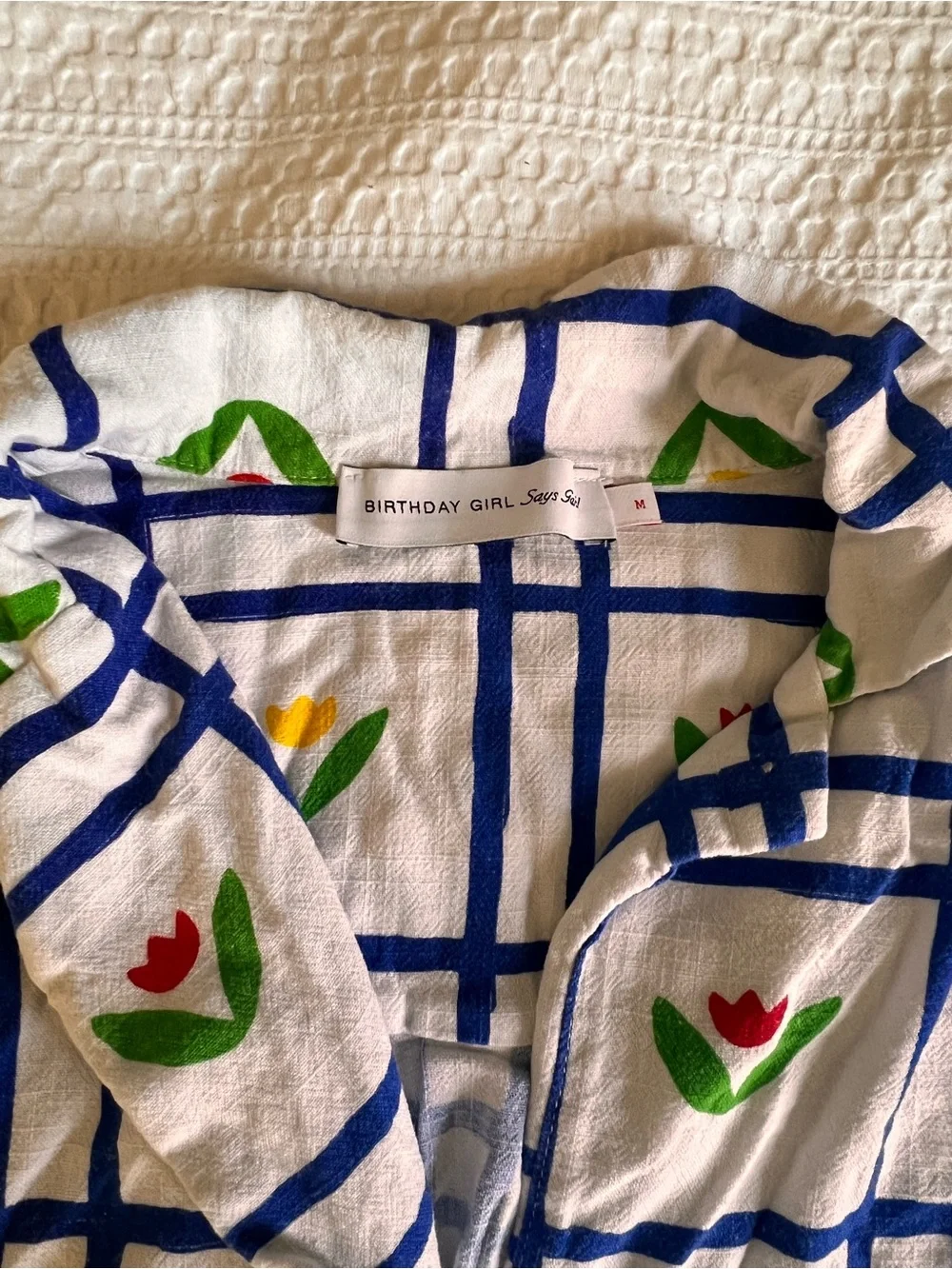 White Plaid Set with Colorful Tulip Print